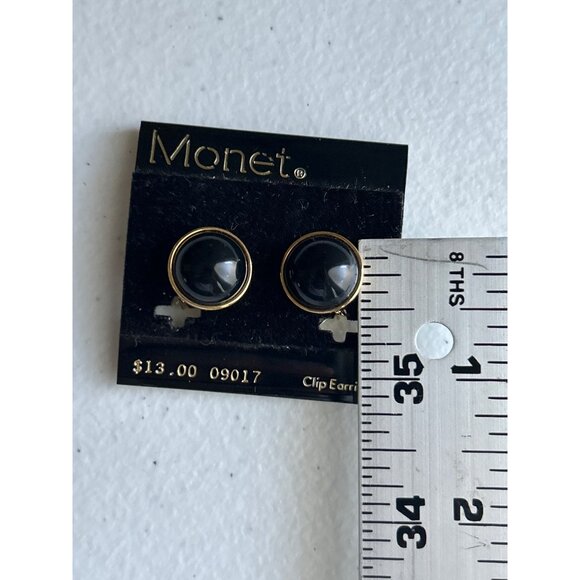 Vintage Monet Black & Gold Beaded Necklace & Black & Gold Trim Clip Earrings Set - Picture 7 of 8